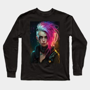 Cyberpunk Girls | Post-apocalyptic | Anarchist Streetwear | Punk Fashion | Colorful Punk Artwork | Tattoos and Piercings | Paint Splash Long Sleeve T-Shirt